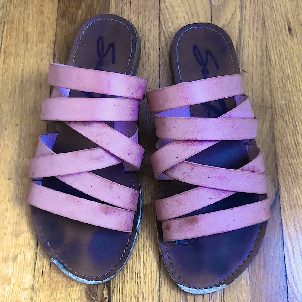 7 For All Mankind Pink Strappy Sandals Flats Slip-On Slides Mules 7 / 38